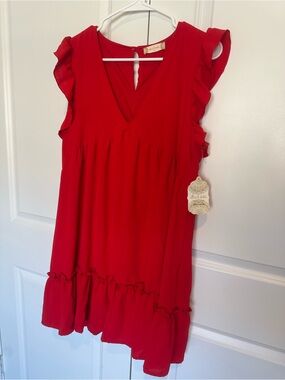 NWT Altar'd State Red Ruffle Sleeve Dress